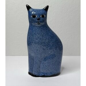 CALICO Blue Cat Figurine Sponge Ware 10" Feline Lovers Collectors Decor Vintage
